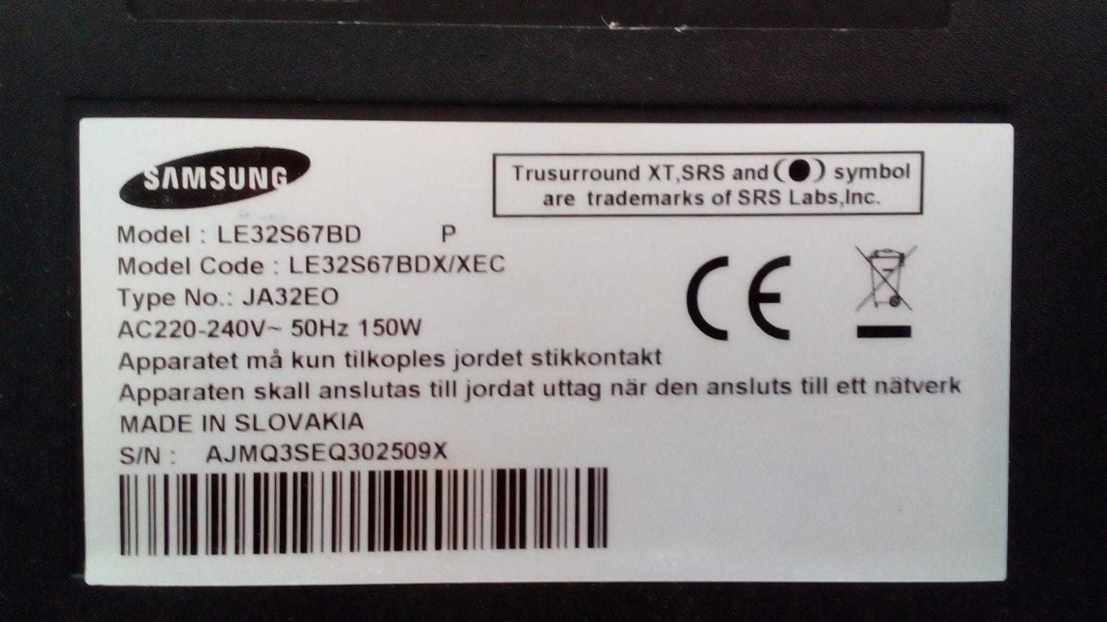 Samsung LE32S67BD LE32S67BD-XEC