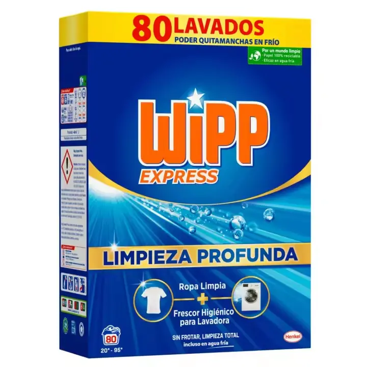 Wipp Express Wipp Express - Detergente Polvo Azul para Lavadora, 80 Lavados - Imagen 1