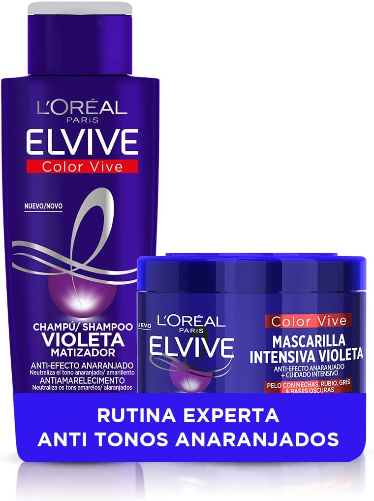 L'Oréal Paris Elvive Color Vive Pack Violeta, Champú Matizador y Mascarilla Intensiva y 250 ml Color Vive Violeta ELVIVE Cofre champú y Mascarilla* - Imagen 1