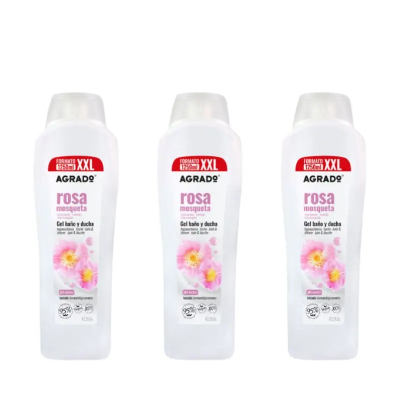 RO100252009 Agrado Gel De Baño Y Ducha Rosa Mosqueta 1250ml - Pack de 3 x 1250 ML - Imagen 1