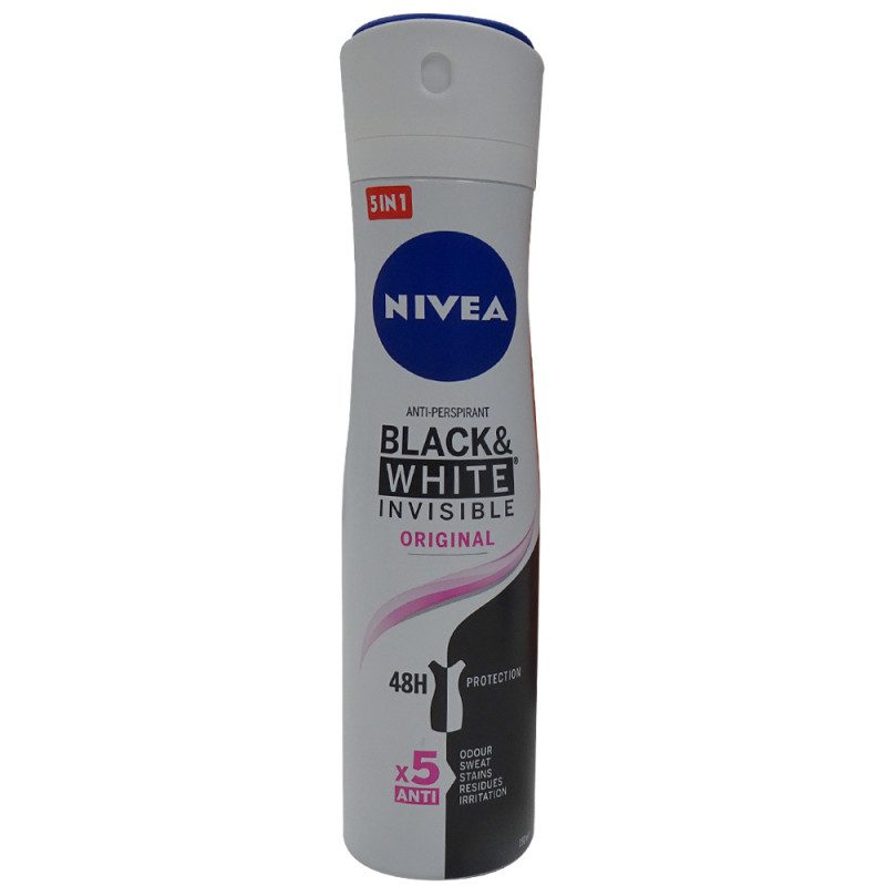 ROUA Nivea deodorant spray 150 ml. Black & white NIVEA Desodorante Black & White Invisible 200 ML - Imagen 1
