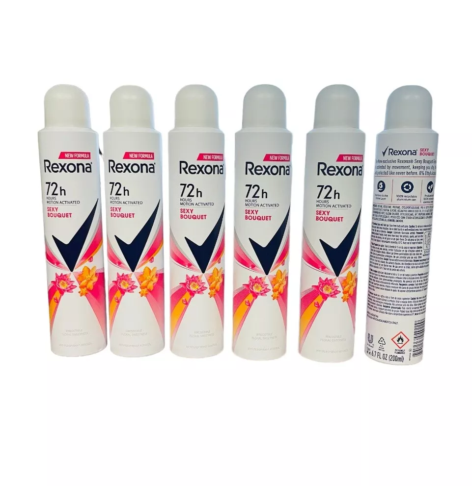 Rexona Sexy Bouquet Women Deodorant Antiperspirant 72H Alcohol 0% 200 Ml 6 Pack Rexona Desodorante Aerosol Antitranspirante para mujer Tropical 200ml - Pack Ahorro 6 x 200 ml Rexona Tropical - Imagen 1
