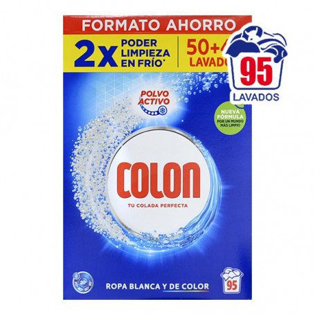 detergente-colon-maleta-5045-dosis Colon Polvo Activo - Detergente para lavadora, adecuado para ropa blanca y de color, formato polvo activo - 50+45 dosis - Imagen 1