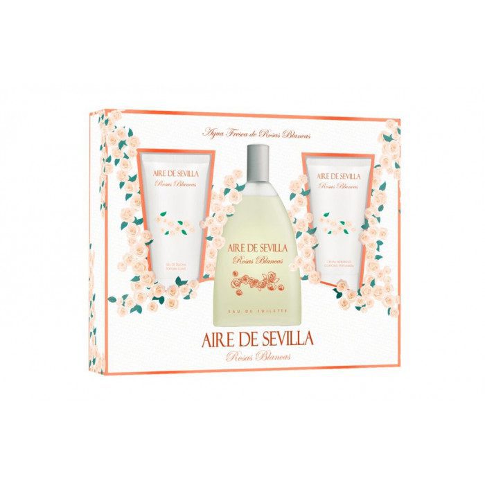 pack-aire-de-sevilla-rosas-blancas-3-elementos Aire de Sevilla ROSAS BLANCAS Coffret 100ml EDT+ 100ml Gel Ducha + 100ml Crema Corporal - Mujer - Imagen 1