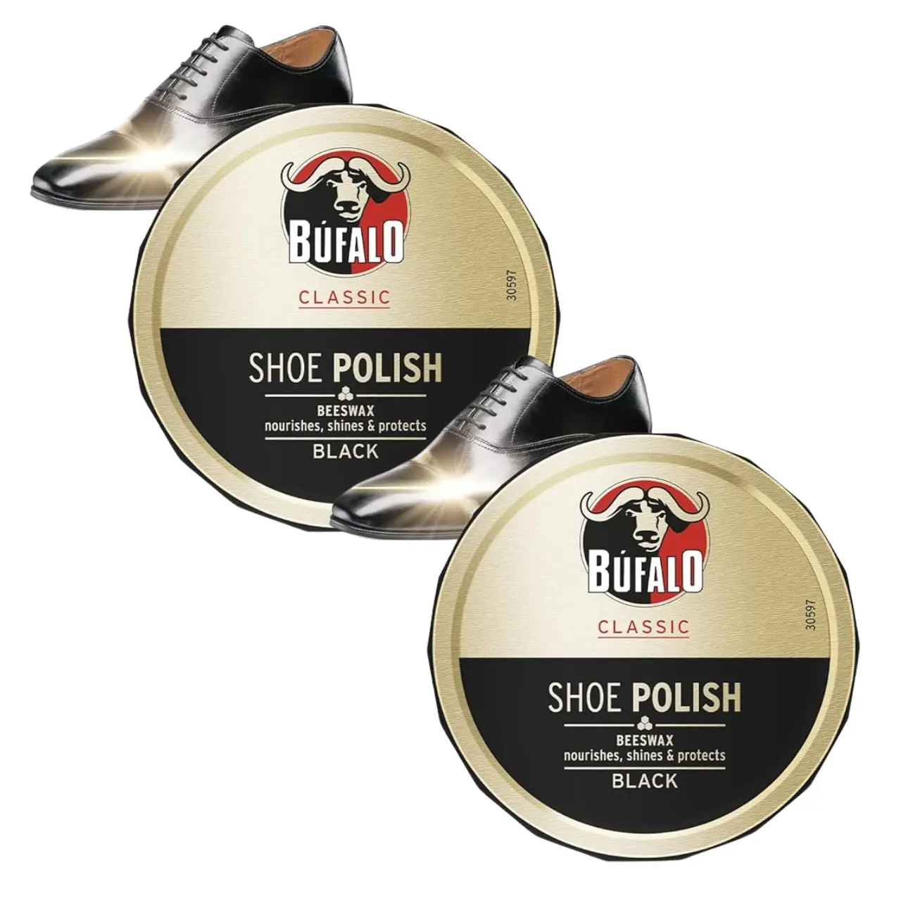 RO10430918 BUFALO NEGRO Búfalo Classic Crema para Zapatos Negro 75ml - Protección y Brillo para Piel Lisa y Rústica, sin Disolventes, con Cera de Abeja (Paquete de 2) - Imagen 1