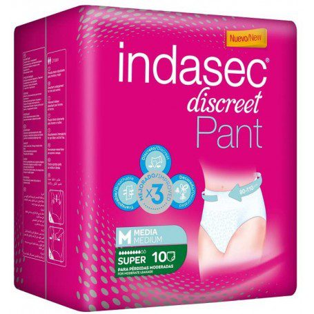 indasec-pant-super-t-media-10-unidades Discreet Pant braguita de incontinencia súper talla mediana paquete 10 unidades - Imagen 1