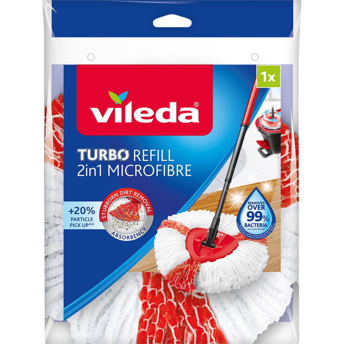 RECAMBIO SER CUBO VILEDA TURBO 2 EN 1 Vileda Recambio Turbo,Compatible con todos los sistemas Turbo de Vileda, rendimiento extra Apto para todo tipo de suelos duros,Elimina el 99% de las bacterias solo con agua,1 Unidad Paquete de 1 - Imagen 1