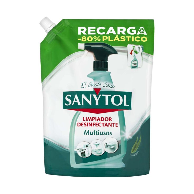 8411660170477_roua SANYTOL Recarga limpiador desinfectante Multiusos sin lejía eucaliptus recambio 750 ml para todo tipo de superficies* - Imagen 1