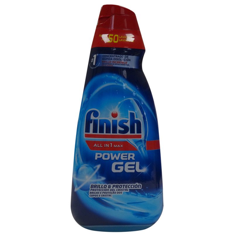 Finish lavavajillas gel 1000 ml FINISH Detergente lavavajillas todo en 1 Max Power Gel brillo y protección botella 50 dosis - Imagen 1