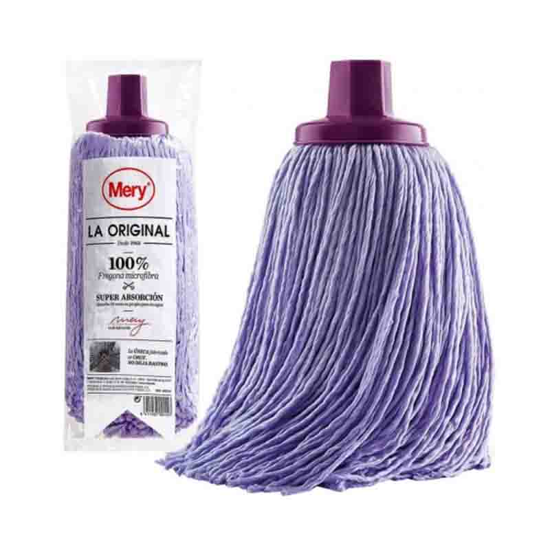 Fregona Mery microfibra morada Mery | Fregona Microfibra | Fregona Super Absorbente | Cabezal Extragrande | No Deja Rastro | Fabricada en Cruz | Mayor Durabilidad | Rosca Universal | Color: Lila, 22 cm - Imagen 1
