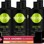 Syoss Rizos Pro Champú para cabello rizado y ondulado (6 x 440 ml), fórmula profesional con ingredientes naturales y efecto anti frizz, apto para el método curly