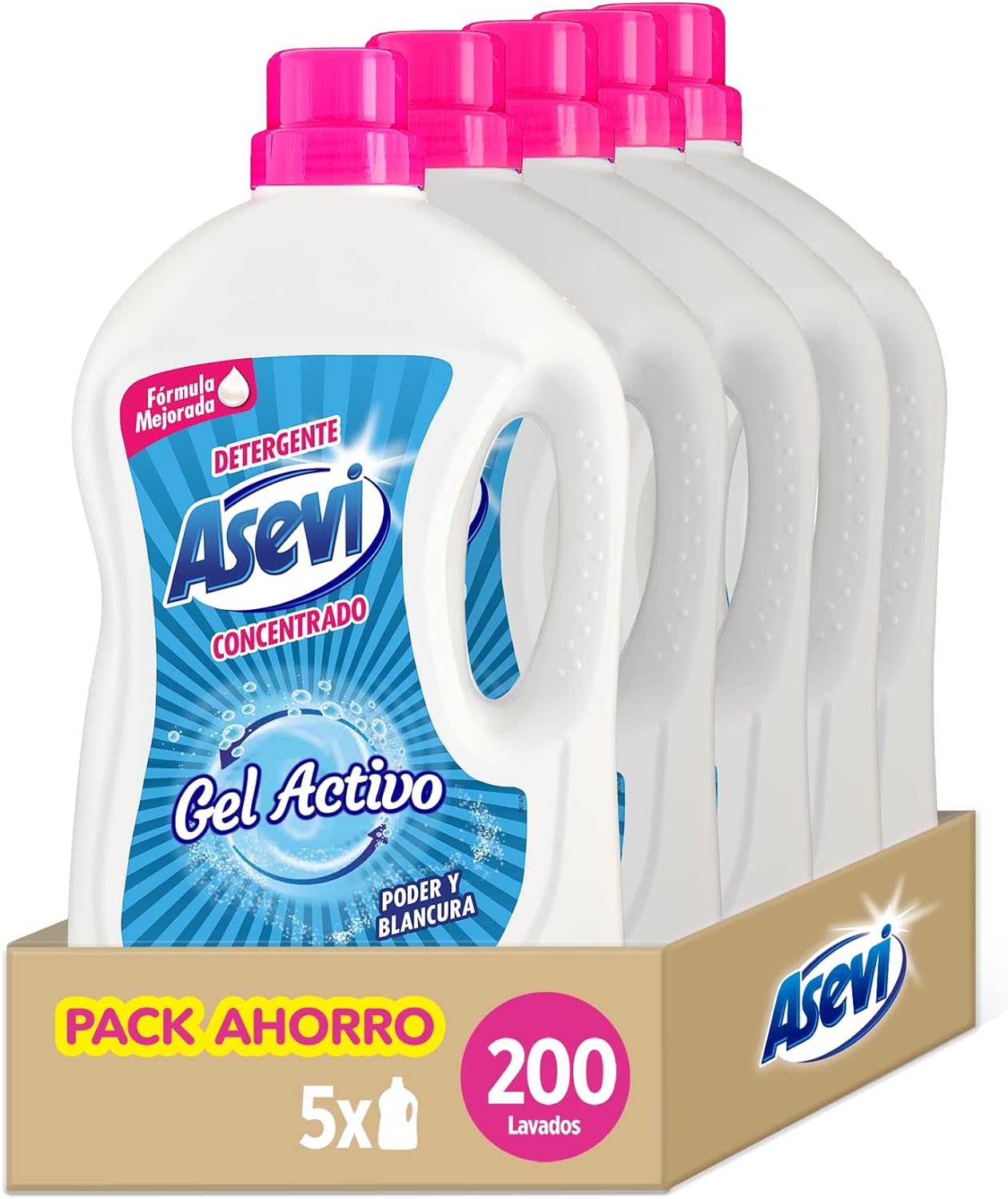 detergente-liquido-asevi-gel-activo-2400-ml-40-lavados Pack de 5 Asevi - Detergente Asevi Gel Activo - Detergente lavadora Líquido - Detergente Concentrado Especial Ropa Blanca - 40 lavados PACK de 5 - Imagen 1