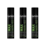 SYOSS Max fijación laca de secado rápido spray 300 ml se elimina fácilmente con el cepillado fijación mega fuerte - Pack Ahorro MAX HOLD 3x300 ml