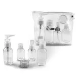Neceser Viaje con 5 Botes rellenables 100ml avión. Neceser Transparente de Aseo con 5 Accesorios de Viaje para Llevar líquidos Seguros en el Equipaje