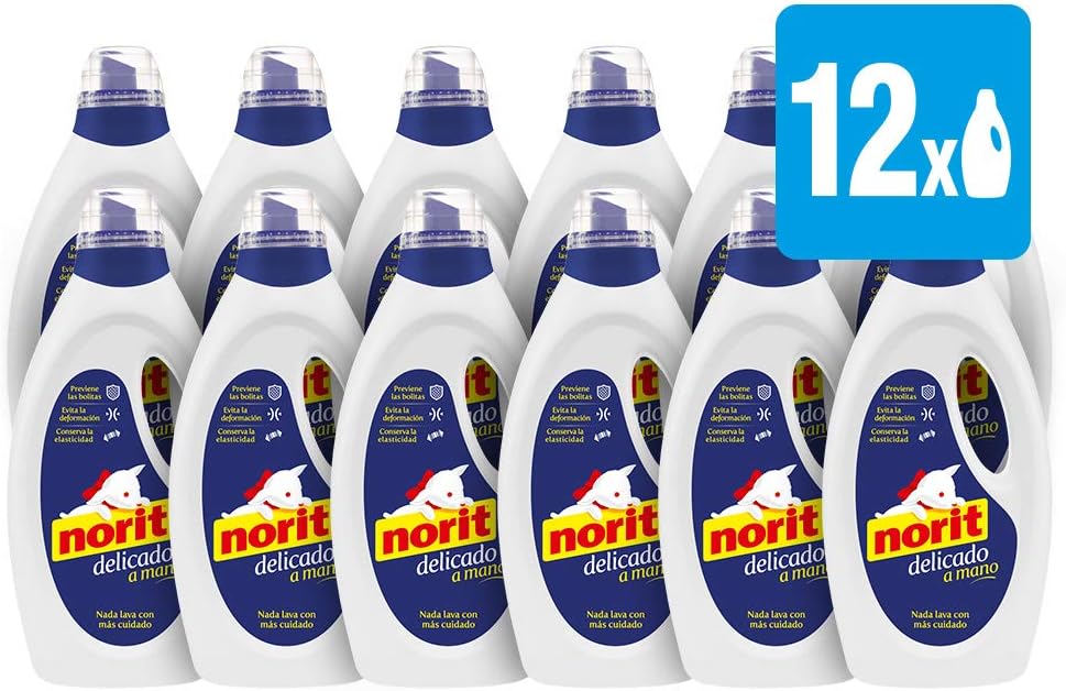 Detergente limpieza liquido lavado a mano delicado 1.125 ml norit 12 unidades NORIT - Detergente para Prendas Delicadas a Mano, PACK de 12 botellas de 1125ml - Imagen 1
