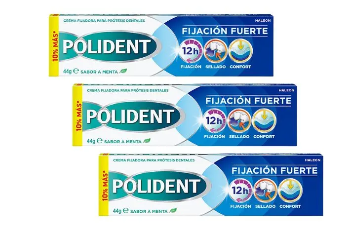 crema fijadora para prótesis dentales Fijación Fuerte sabor menta tubo 44 g ROUA 1 Polident Fixation Forte【44g X3=132 g】Crema Fijadora para Prótesis Dentales, Fijación Fuerte, Protección frente a la entrada de Alimentos, sabor menta suave - Imagen 1