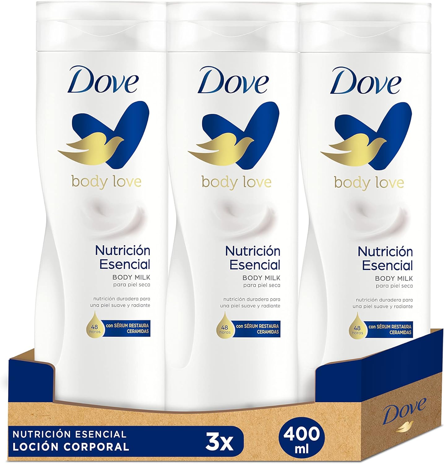 8720181269424 Dove Body Love Crema Hidratante Corporal【PACK de 3 x 400 ml】Nutrición Duradera para Piel Seca con Sérum Restaura Ceramidas - Imagen 1