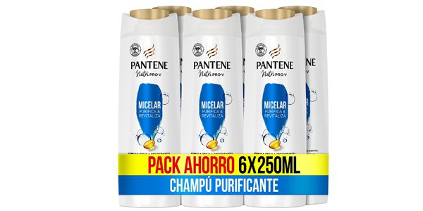 pack-6-champu-purificante-pantene-pro-V-micelar-250-ml-ROUA Pantene Champú Micelar Purifica & Revitaliza Nutri Pro-V, para cabello graso y apagado, 225+25ML【PACK x6】* - Imagen 1