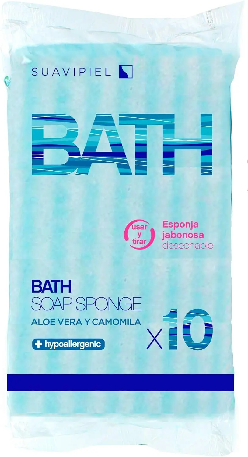 ESPONJAS JABONOSAS DESECHABLES GROSOR 1 Suavipiel -120 Esponjas Jabonosas Desechables con Aloe Vera y Camomila | Viajes, Cuidado Personal | Gimnasio, Asistencia a Mayores | Azul, 10 Unidad, 12 Paquetes - Imagen 1