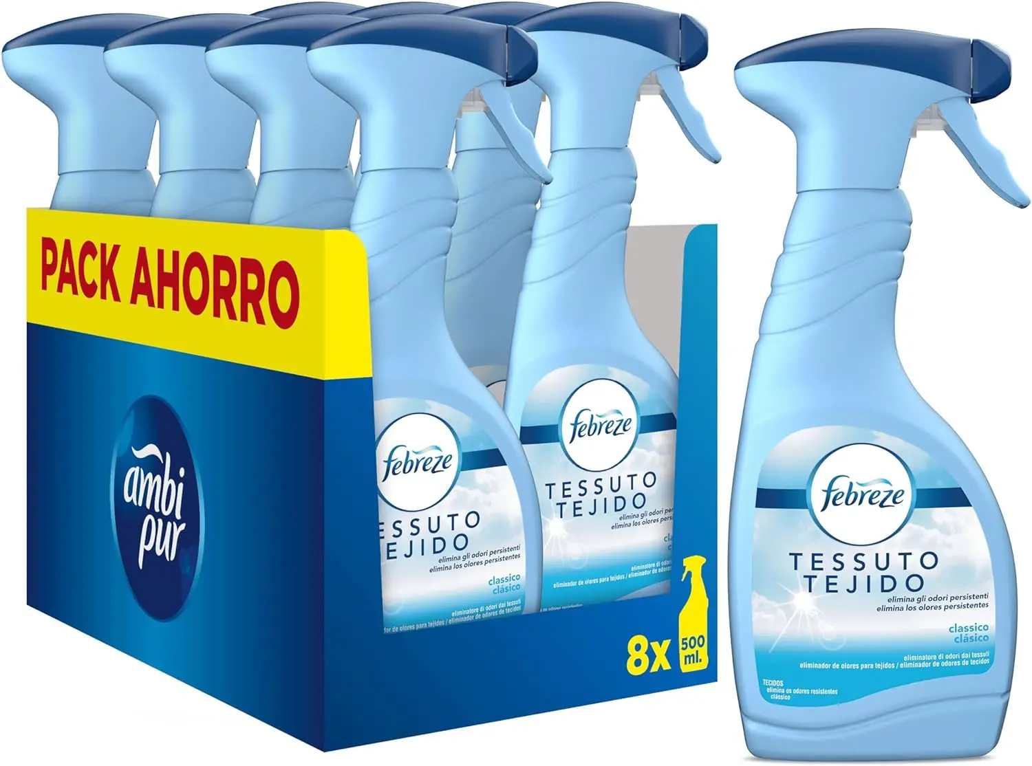 AMBIPUR Febreze Clasico Eliminador De Olores En Spray 8 x 500 ml, Neutralizador Olores, Elimina Malos el Ambiente o Tejidos, Fragancia Fresca AMBIPUR Febreze Clasico Eliminador De Olores En Spray 8 x 500 ml, Neutralizador Olores, Elimina Malos el Ambiente o Tejidos, Fragancia Fresca - Imagen 1