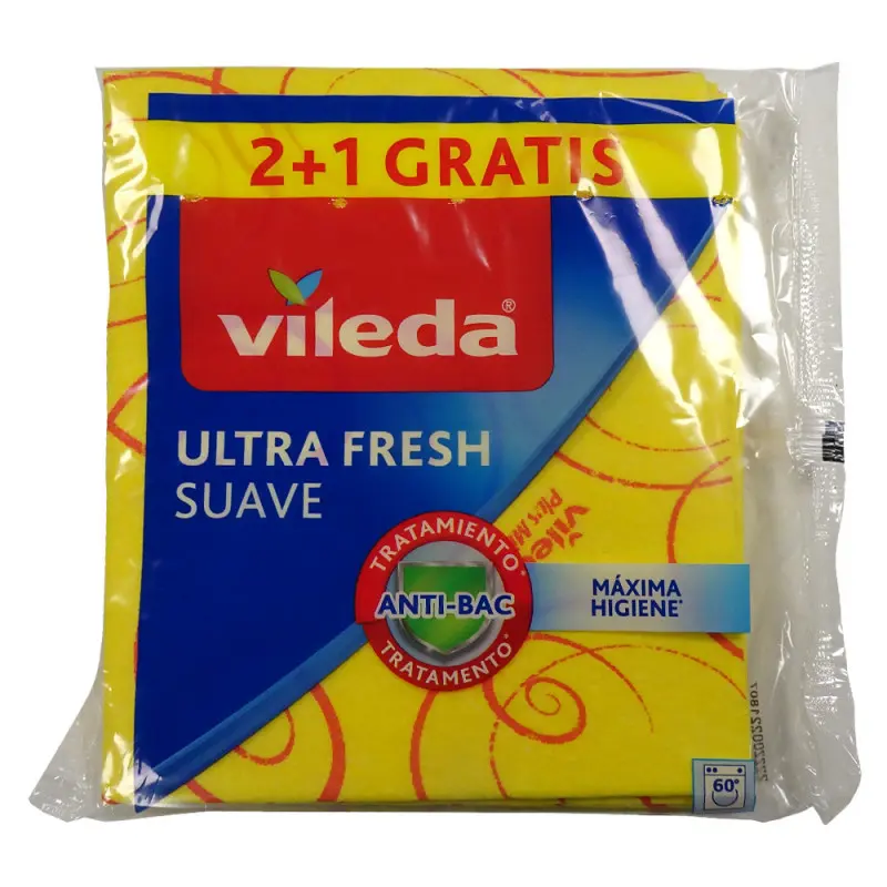 VILEDA Bayeta Ultra Fresh Suave tratamiento anti-bacteriano paquete 2 unidades + 1 unidad gratis