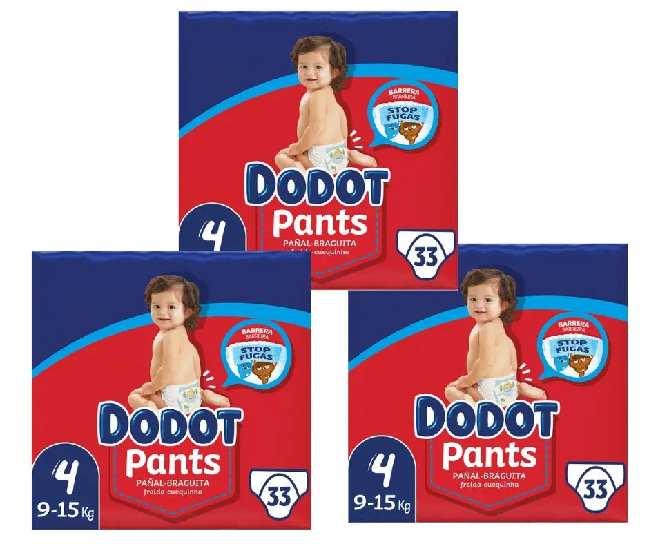 Dodot Pants Talla 4 (9-15 kg) – Pañales Braguita Fáciles de Poner y Quitar, Cintura Ultra Elástica, hasta 12h de Sequedad, 99 Unidades (3x33)