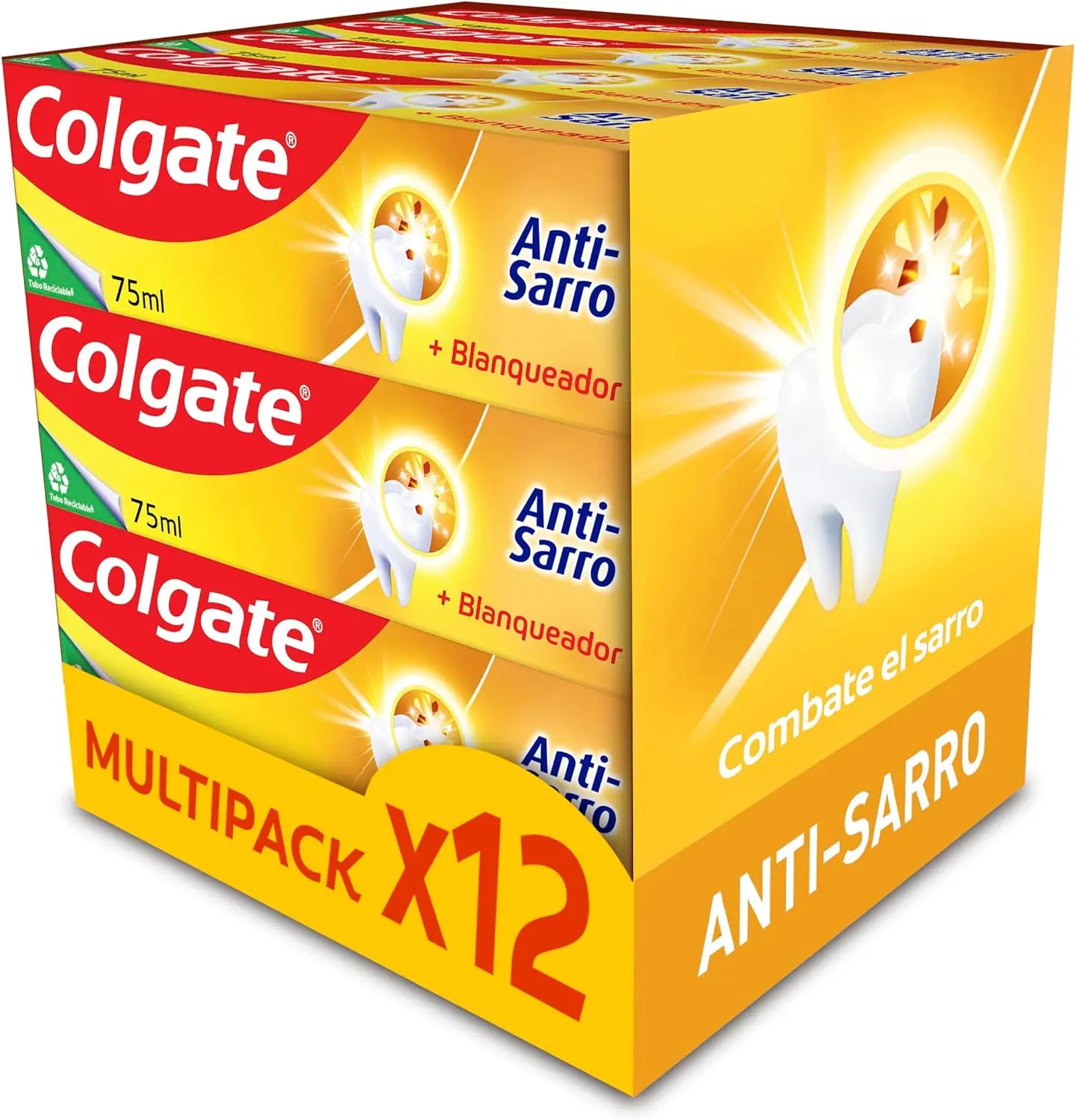 【Pack de 12 x 75ml】Colgate Pasta de Dientes 75 ml. Antisarro + Blanqueador