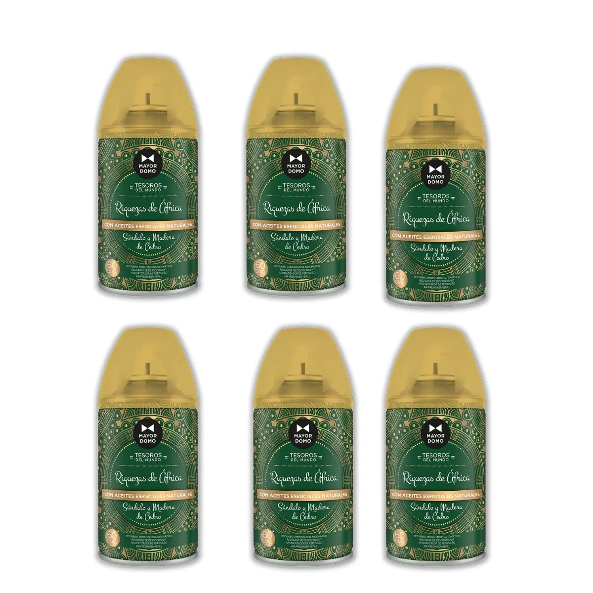 Diseño sin título (4) MAYORDOMO Ambientador Riquezas de África【Pack Ahorro 250 ml X6】Recambio Aerosol Automático Riquezas de África con Aceites Esenciales Naturales - Imagen 1