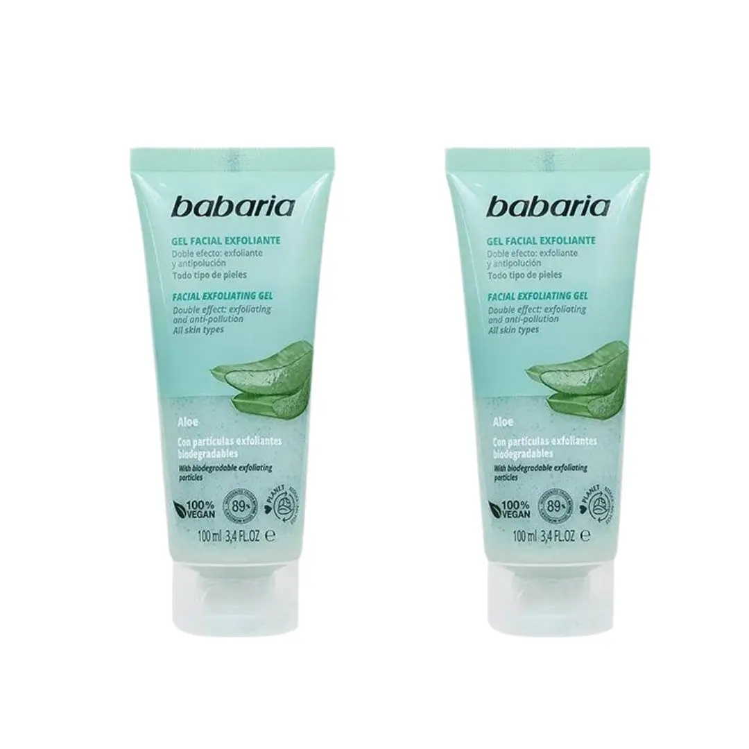 GEL EXFOLIANTE DE BABARIA 【Pack de 2 Uds x 100 ml】BABARIA Gel Facial Exfoliante | 100ML Gel con partículas exfoliantes biodegradables - Imagen 1