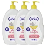 NENUCO Jabón líquido infantil para cuerpo y cabello con leche de almendras dulces dosificador 650 ml X3 Total 1950 ML