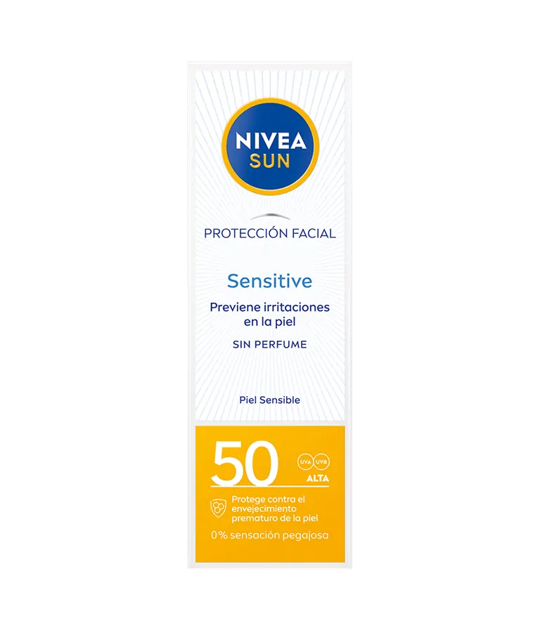 PROTECCIÓN FACIAL UV SENSITIVE FP50 1 NIVEA Protección Facial UV Sensitive FP50 Protección Antialergias Solares Piel Sensible, Sin Perfumes - Imagen 1