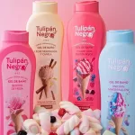 Gel de Baño Yummy Cream Tulipán Negro【Pack Ahorro 4 uds x 650 ML】BESITOS DE FRESA - UNICORN MARSHMALLOW - YOGURT CON FRUTOS ROJOS - LECHE MERENGADA Y CANELA