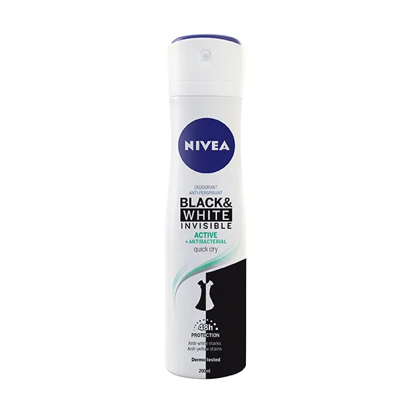 Desodorante Black And White Invisible Active NIVEA Desodorante Black And White Invisible Active 200ML Desodorante en spray antibacterial - Imagen 1