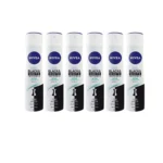 NIVEA Black & White Invisible Active Spray en pack de 6 (6 x 200 ml), desodorante antimanchas de cuidado femenino, desodorante invisible para proteger la piel y la ropa