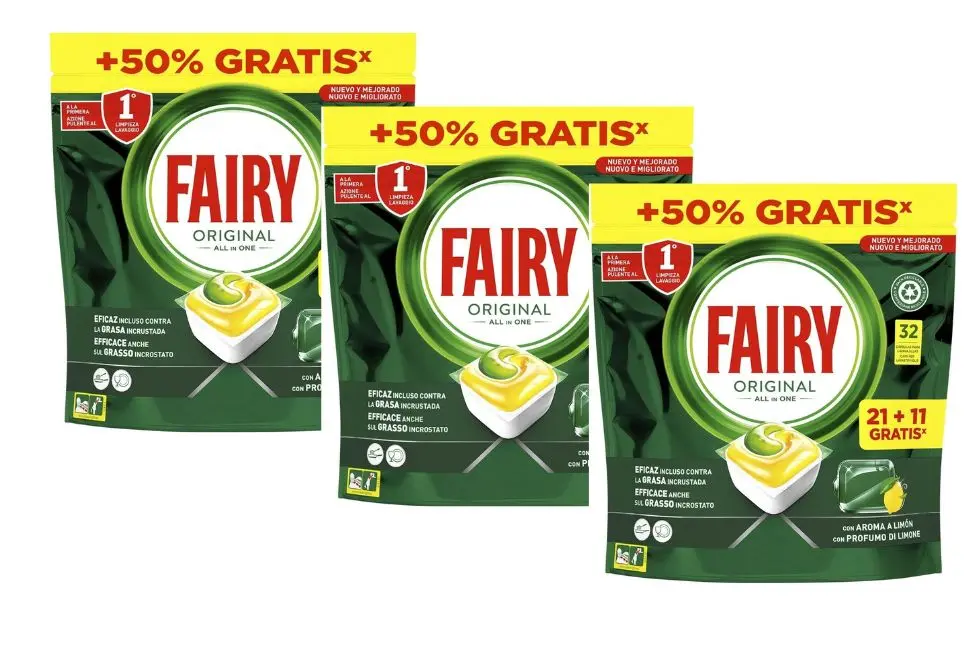 Pastillas para Lavavajillas Lemon Fairy All in 1 Original Limón (32 unidades) Pastillas para Lavavajillas Lemon Fairy All in 1 Original Limón 32 unidades x 3 pack - Imagen 1