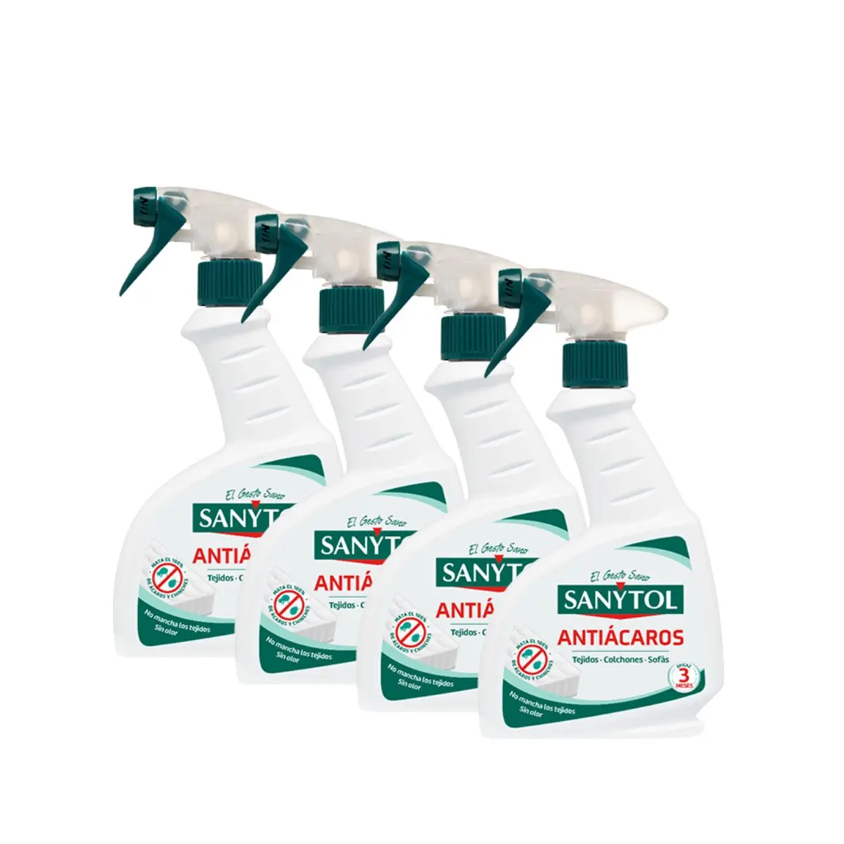 Sanytol - Antiácaros Spray 300 ml, Mata Ácaros y Chinches en Tejidos no Lavables, Ideal para Colchón, Sofás, Alfombras y Otros Textiles no Lavables Sanytol - Spray Antiácaros, Mata Ácaros (incluido Sarna) y Chinches en Tejidos no Lavables, Ideal para Colchón, Sofás, Alfombras y Otros Textiles no Lavables - Pack de 4 x 300 ml = 1200 ml - Imagen 1