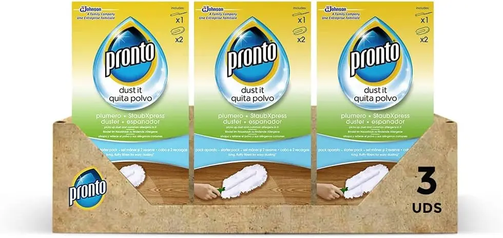 Pronto Plumero Atrapa Polvo 1 PRONTO Plumero Atrapa y retiene el polvo, Mango extensible, fibras extralargas, limpieza fácil + 2 RECAMBIOS. - Imagen 1