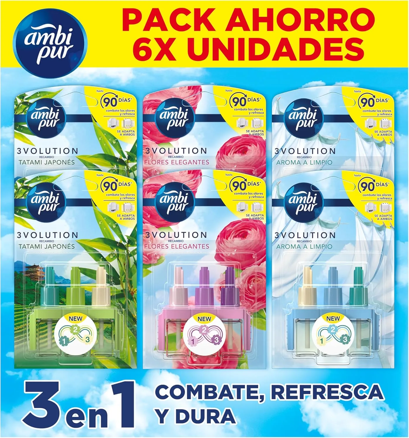 Ambipur 3Volution Ambientador Eléctrico 6 Recambios Con 3 Fragancias (1) Ambipur 3Volution Ambientador Eléctrico 6 Recambios Con 3 Fragancias Complementarias Para Eliminar Los Malos Olores - Imagen 1