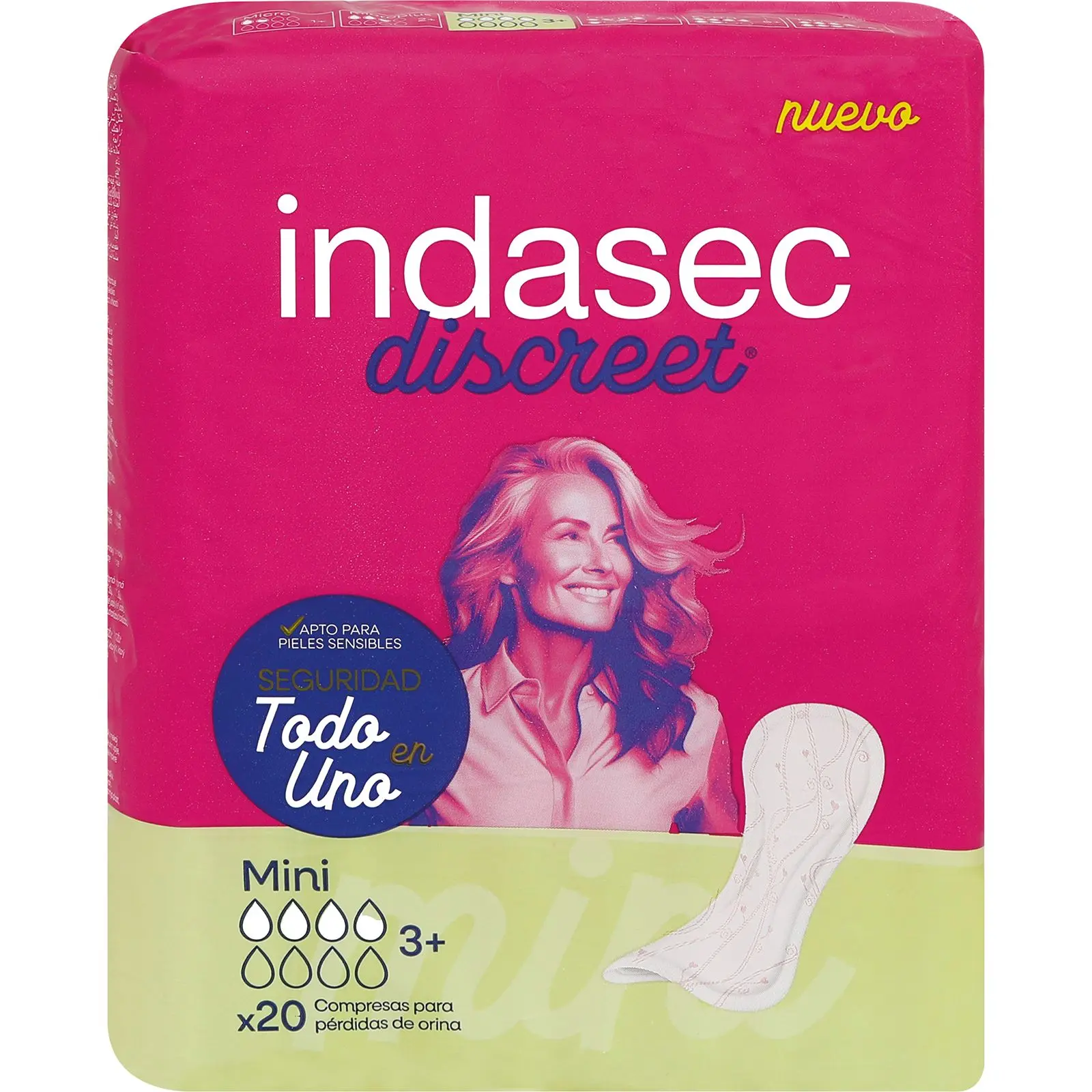 INDASEC - Discreet compresa de incontinencia min 1 Indasec Discreet Mini – Pack Ahorro 8 Bolsas x 20 uds| Comodidad y Protección para Incontinencia - Imagen 1
