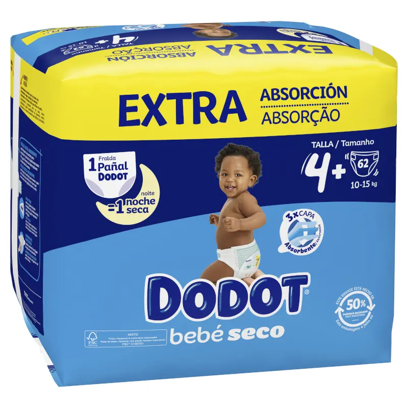 dodot-bebe-seco-extra-jumbo-pack-talla-4-62-uds (1) Dodot Bebé Seco Talla 4+ (10-15kg) Extra Absorción Pack 62 Pañales - Imagen 1