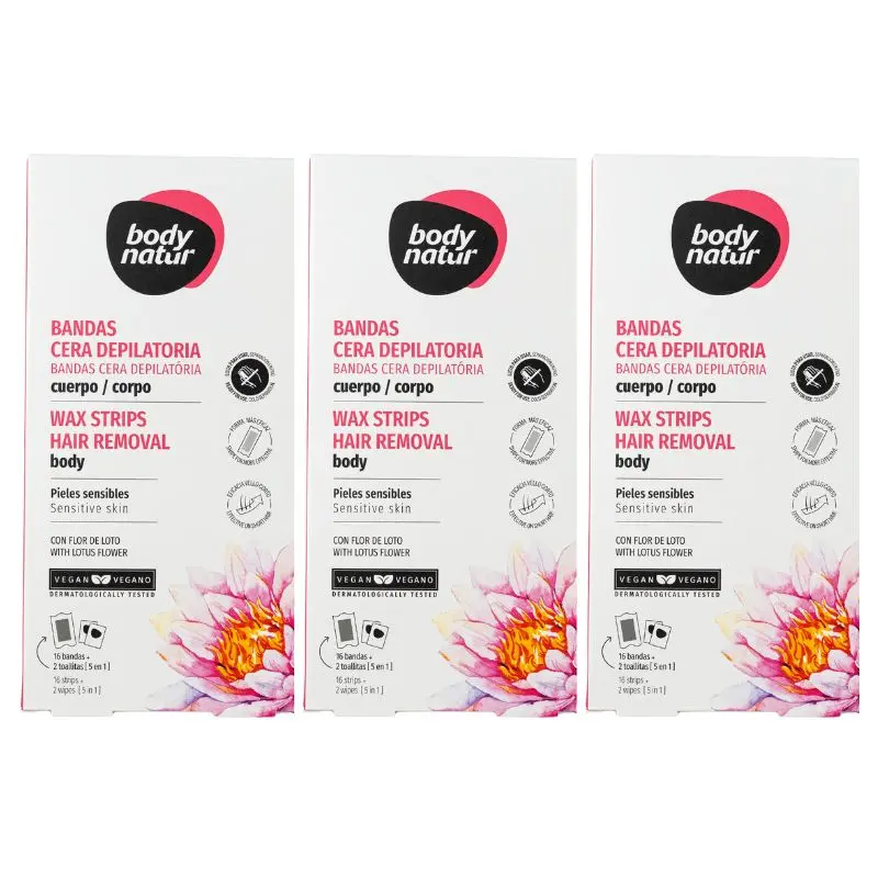 BANDAS CERA DEPILATORIA CUERPO PIELES NORMALES Pack de 3 X 10 Bandas Cera Facial BODY NATUR Pieles Sensibles Flor Loto - Imagen 1