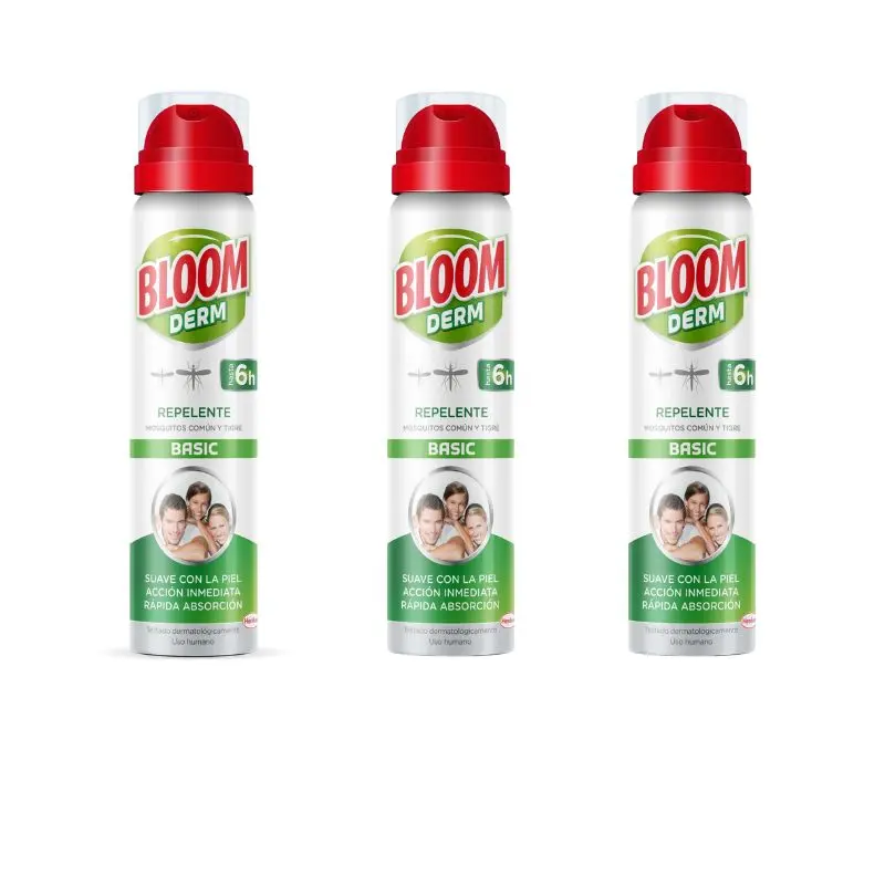 BLOOM Derm Repelente Basic – Pack de 3 x 100 ml Repelente de Mosquitos Común y Tigre con Absorción Rápida y Acción Inmediata BLOOM Derm Repelente Basic – Protección Inmediata contra Mosquitos Común y Tigre | Pack de 3 x 100 ml - Imagen 1