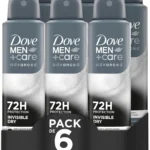 Dove Men+Care Aerosol Para Hombre Invisible Dry 72h 250 ML, pack de 6 unidades, El embalaje puede variar